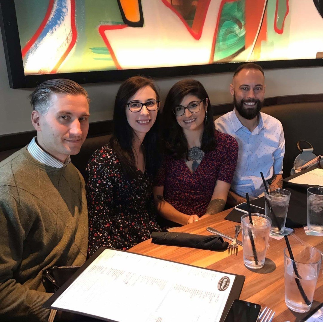 Shelby et al in a restaurant booth