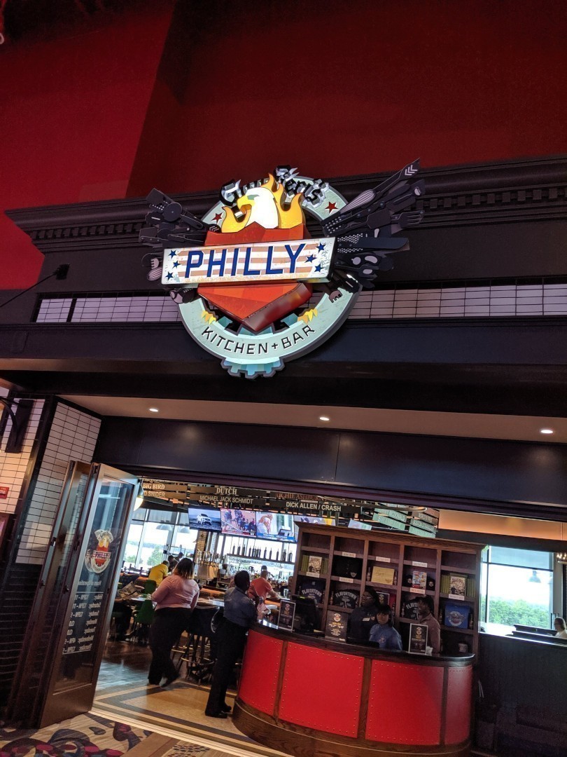 The front-door sign for Guy Fieri's restaurant near Philadelphia